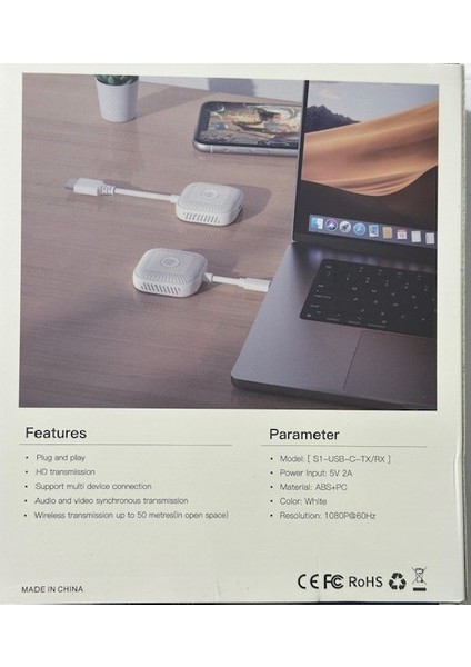 Kablosuz Typec HDMI Aktarıcı Wireless Type-C HDMI Kablosuz Görüntü Aktarıcı