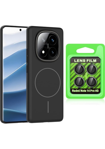 Xiaomi Redmi Note 14 Pro 4G Kılıf M-safe Şarj Özellikli Zore Ruby Sert Kapak + Kamera Lens Koruyucu