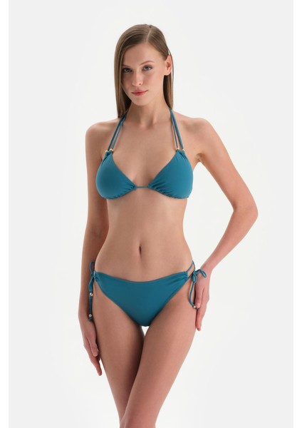 Petrol Mavi Spagetti Bikini Alt