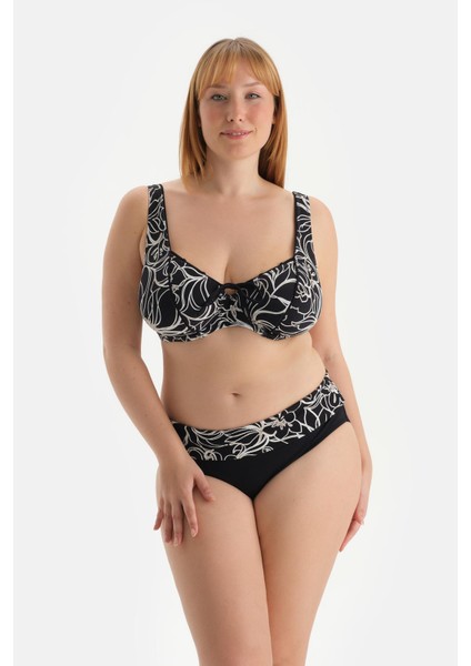 Beyaz-Siyah Yüksek Bel Bikini Alt