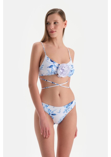 Beyaz-Mavi Yüksek Bel Bikini Altı