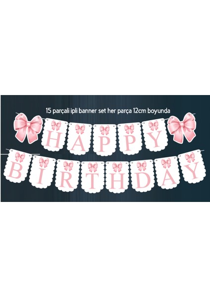 32 Parça Tam Set Pembe Fiyonk Kurdele Doğum Günü Süs Seti Banner+ Pasta Kürdanı+ Cupcake Süsü Seti fiyatları