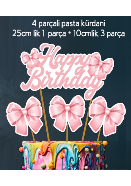 32 Parça Tam Set Pembe Fiyonk Kurdele Doğum Günü Süs Seti Banner+ Pasta Kürdanı+ Cupcake Süsü Seti modelleri