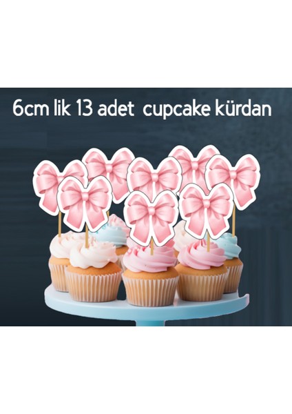 32 Parça Tam Set Pembe Fiyonk Kurdele Doğum Günü Süs Seti Banner+ Pasta Kürdanı+ Cupcake Süsü Seti fırsatları
