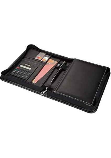 5220 Ajanda Tarihsiz 14X20 Kareli 160 Yaprak Defterli Hesap Makineli Fermuarlı Organizer,siyah