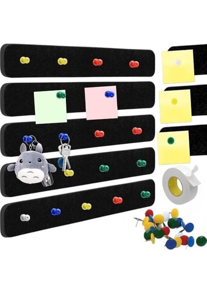 6 Adet Keçe Mantar Pano Seti - 50'li Raptiye - Çift Taraflı Bant - Fotoğraf Çerçevesi Albümü Not Kağıdı Tutucu Takı Askısı Organizer Düzenleyici - 5X30 cm