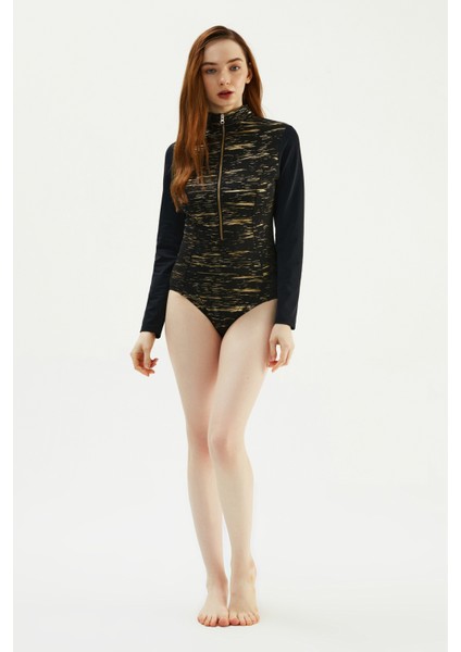 Siyah 2287ESMY Uzun Kollu Fermuarlı Mayo