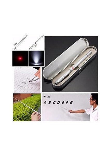 Kutulu Kırmızı Lazerli, LED Işıklı Mıknatıslı Pointer Kalemi Işaretçi Uzayabilen Sunum Çubuğu Teleskopik Metal Tükenmez Kalem (PRS-1521G) fiyatları