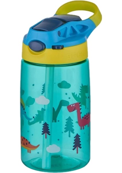 500ml Pipetli Desenli Tritan Çocuk Su Matarası (Turkuaz)