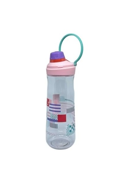 650ML Döndürülerek Açılan Rahat Kapaklı Kulplu Desenli Gövde Polikarbon Su Matarası (Pembe)