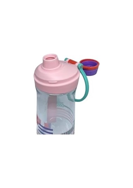 650ML Döndürülerek Açılan Rahat Kapaklı Kulplu Desenli Gövde Polikarbon Su Matarası (Pembe)