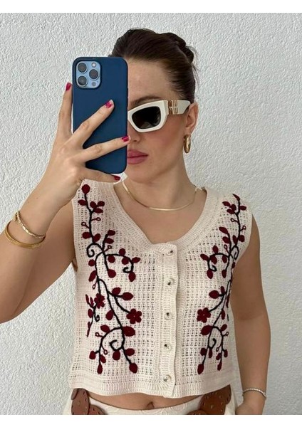 Örgü Pudra Rengi Crop Yelek Yazlık Hafif Ince