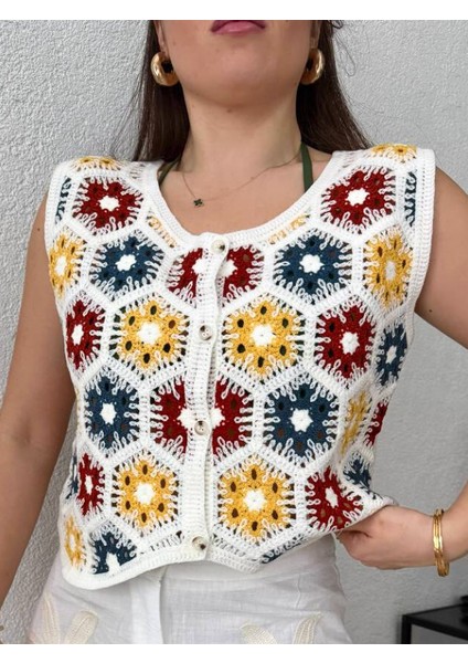 Örgü Pudra Rengi Crop Yelek Yazlık Hafif Ince