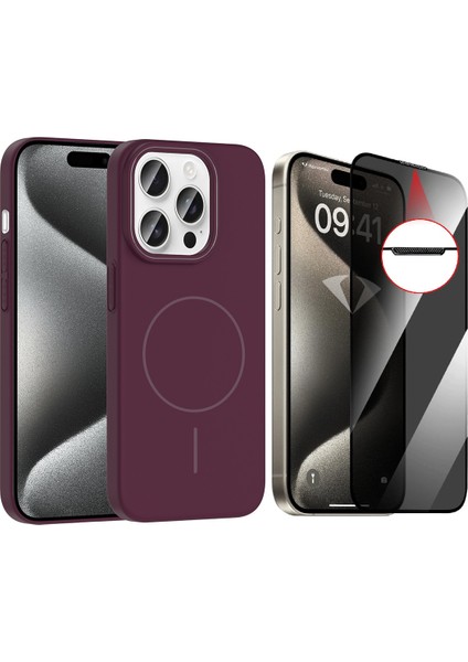 iPhone 16 Pro Kılıf M-safe Şarj Özellikli Zore Ruby Sert Kapak + Hayalet Ekran Koruyucu