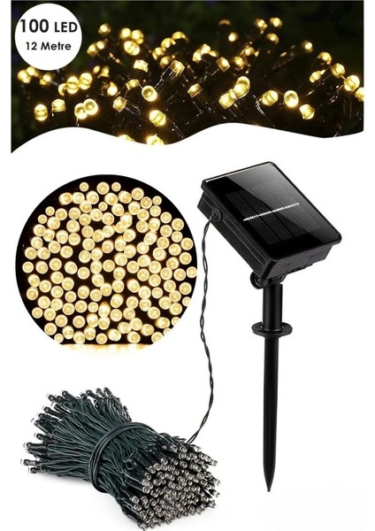 100 Ledli 12 Metre Solar Şerit Bahçe Dekorasyon Aydınlatma | Sarı Işık – Güneş Enerjili
