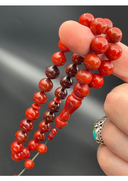 Kırmızı Kahverengi Geçişli Sıkma Kehribar Beyzi Kesim Tesbih 12X12 mm – SK370230.190425 modelleri