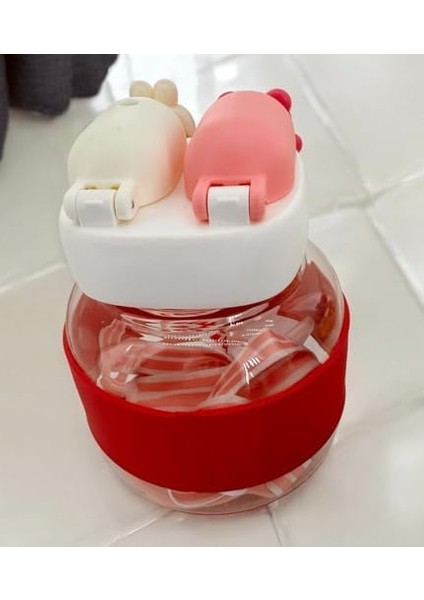 Tavşan Su Matarası Boyun Askılı Suluk Renkli Çizgi Film ve Desenli Karakterler Çocuklara Özel Taşıması Kolay Okulda Piknikde Kullanıma Uygun 1 Litre Crk3 (Pembe)