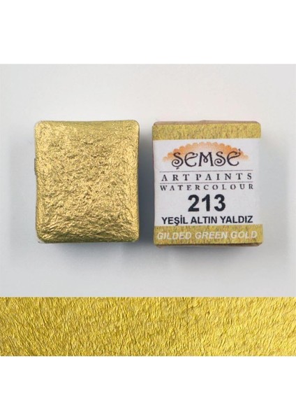 213 Yeşil Gold Yaldız El Yapımı Sanatsal Taş Suluboya 1/2 Tava 2ml | Resim, Tezhip, Minyatür Vb. | Profesyonel, Akademik ve Amatör Kullanım | Mührelenebilir, Kağıt ve Deri Üzerine Uygulanabilir
