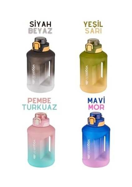 Çift Renk Taşıma Askılı ve Kulplu Motivasyon Su Matarası Sticker SM-2307-SİYAHBEYAZ