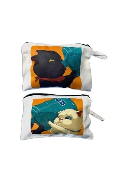 Shop Ayrılmaz Ikili Kediler Baskılı Ham Bez 2li Kalemlik Makyaj El Çantası