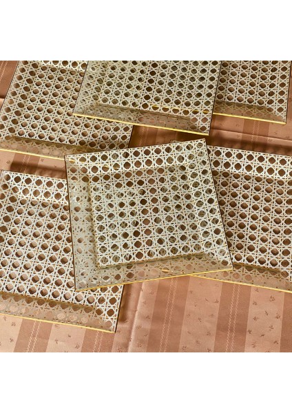 Boabab Kare Opal Altın Yaldızlı 6 Kişilik Servis Tabağı Seti