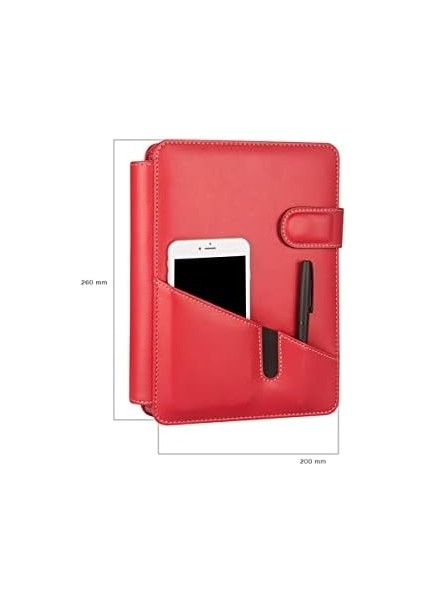 5296 Ajanda Tarihsiz Kareli Suni Deri Telefon Kılıflı 4 Halka Mekanizmalı Hesap Makineli Organizer, Kırmızı modelleri