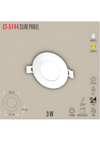 CT-5144 Eco 3W Panel LED Armatür / Beyaz fiyatları