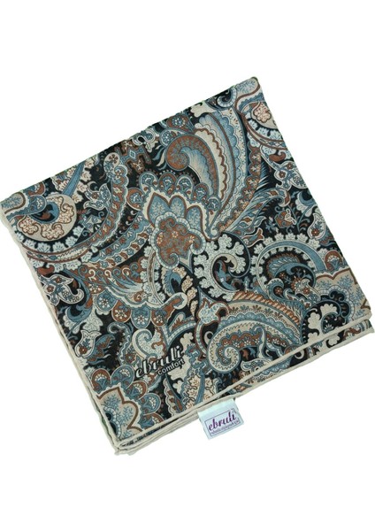 Ebruli Pamuklu Etnik Desenli Soft Eşarp – 90X90 cm