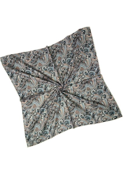Ebruli Pamuklu Etnik Desenli Soft Eşarp – 90X90 cm