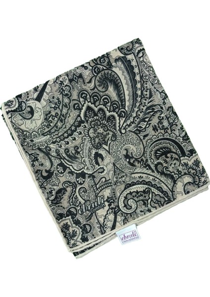 Ebruli Pamuklu Etnik Desenli Soft Eşarp – 90X90 cm