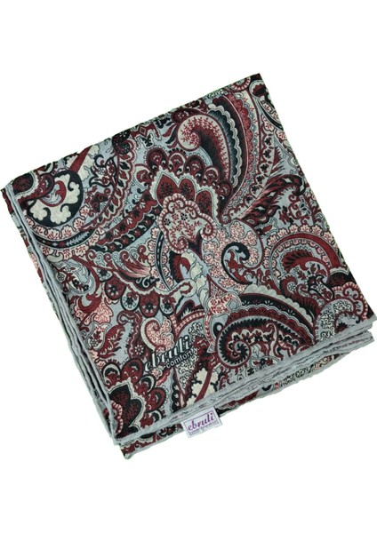 Ebruli Pamuklu Etnik Desenli Soft Eşarp – 90X90 cm