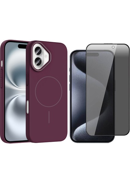 iPhone 16 Plus Kılıf M-safe Şarj Özellikli Zore Ruby Sert Kapak + Hayalet Ekran Koruyucu