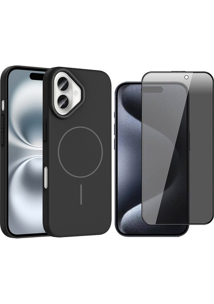 iPhone 16 Plus Kılıf M-safe Şarj Özellikli Zore Ruby Sert Kapak + Hayalet Ekran Koruyucu