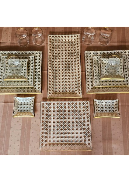 Boabab Kare Opal 31 Parça Altın Yaldızlı 6 Kişilik Kahvaltı Takımı