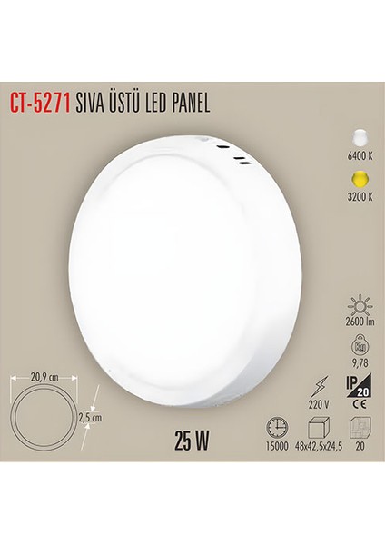 CT-5271 25W Damla LED Panel Armatür / Beyaz fiyatları