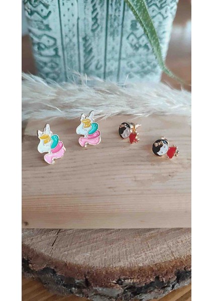 Çelik 2'li Çocuk/Bebek Küpesi Unicorn Kızlı Model Yeni Sezon