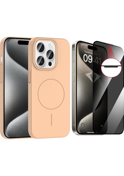 iPhone 15 Pro Kılıf M-safe Şarj Özellikli Zore Ruby Sert Kapak + Hayalet Ekran Koruyucu