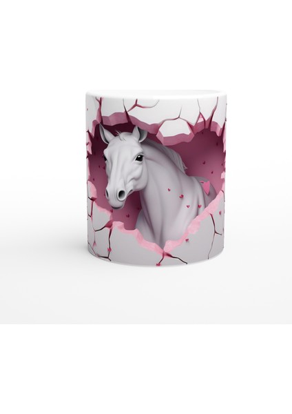 Duvarı Delen Beyaz At Temalı Baskılı Kupa Bardak-2