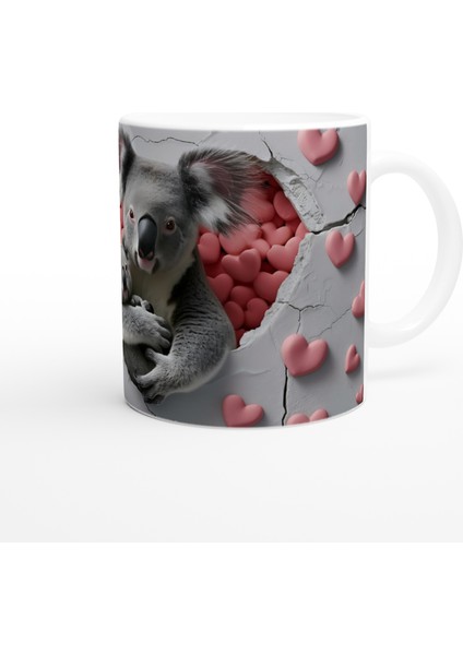 Kalp Dolu Sevgiyle Sarılmış Koala Temalı Baskılı Kupa Bardak