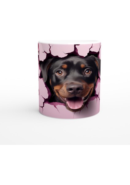 Çatlaktan Bakan Rottweiler Temalı Baskılı Kupa Bardak