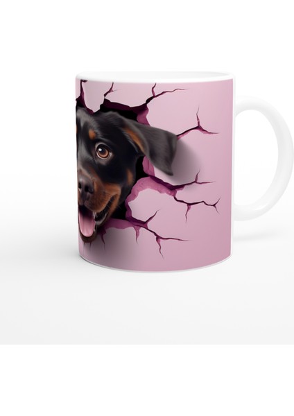 Çatlaktan Bakan Rottweiler Temalı Baskılı Kupa Bardak