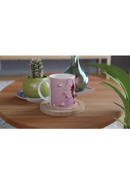Pembe Kalpler Arasından Bakan Sevimli Tavşan Temalı Baskılı Kupa Bardak