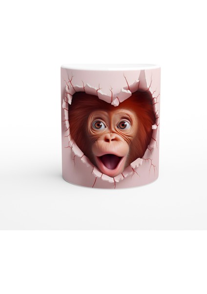 Kalp Çatlağından Bakan Şaşkın Orangutan Temalı Baskılı Kupa Bardak