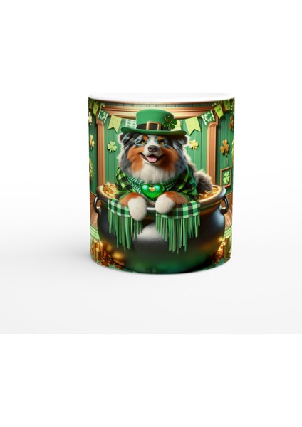 Leprechaun Şapkalı Avustralya Çoban Köpeği Temalı Baskılı Kupa Bardak