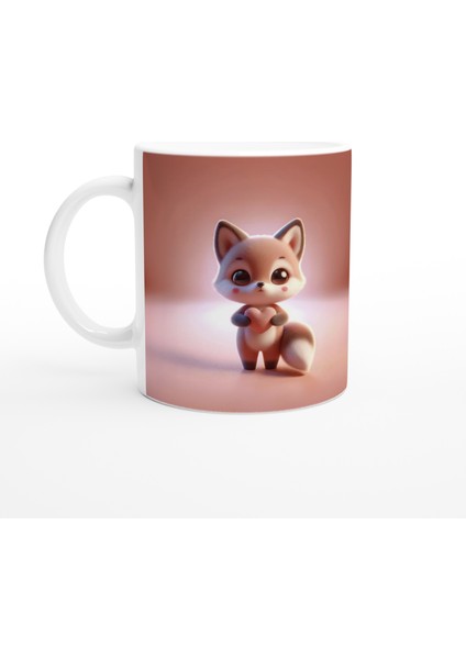 Kalp Tutan Sevimli Tilki Temalı Baskılı Kupa Bardak