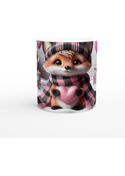 Pembe Kalpli Şirin Tilki Temalı Baskılı Kupa Bardak