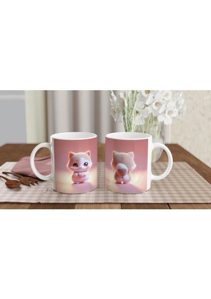 Kalpli Sevimli Kedi Figürlü Baskılı Kupa Bardak