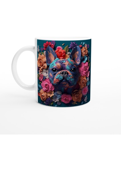 Çiçek Desenli Fransız Bulldog Temalı Baskılı Kupa Bardak