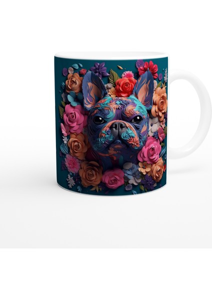 Çiçek Desenli Fransız Bulldog Temalı Baskılı Kupa Bardak modelleri