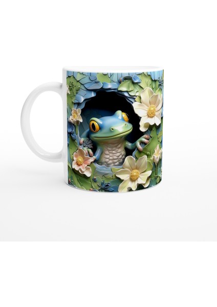Çiçeklerin Arasında Beliren Kurbağa Temalı Baskılı Kupa Bardak